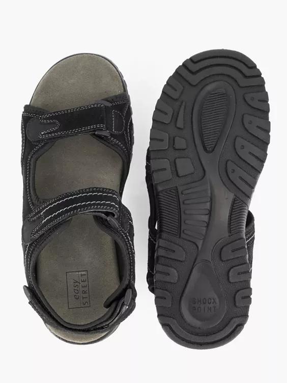Easy Street Zwarte Leren Sandaal Klittenband - Afbeelding 3