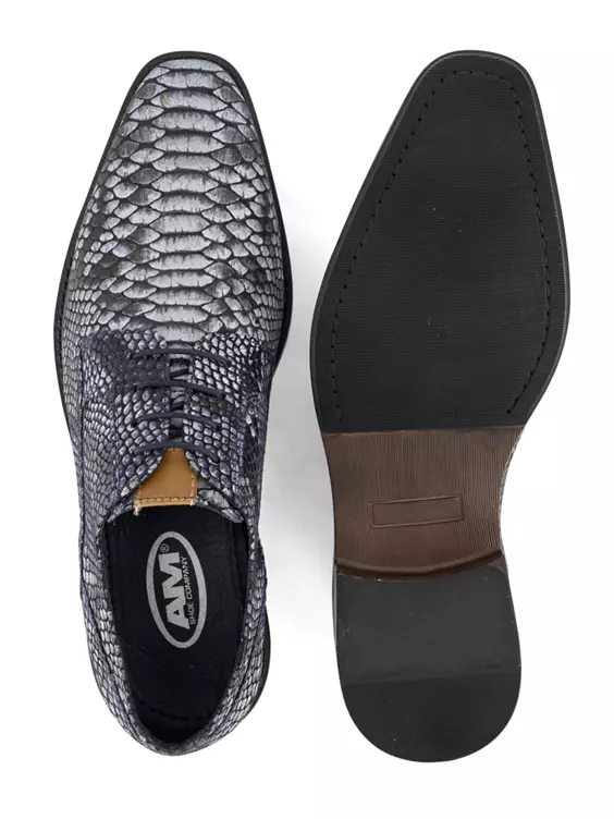 Grijze Leren Veterschoen Slangenprint - Afbeelding 3