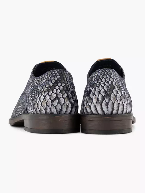 Grijze Leren Veterschoen Slangenprint - Afbeelding 4