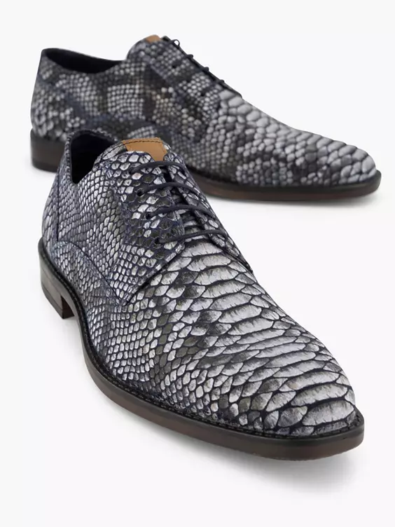 Grijze Leren Veterschoen Slangenprint - Afbeelding 5