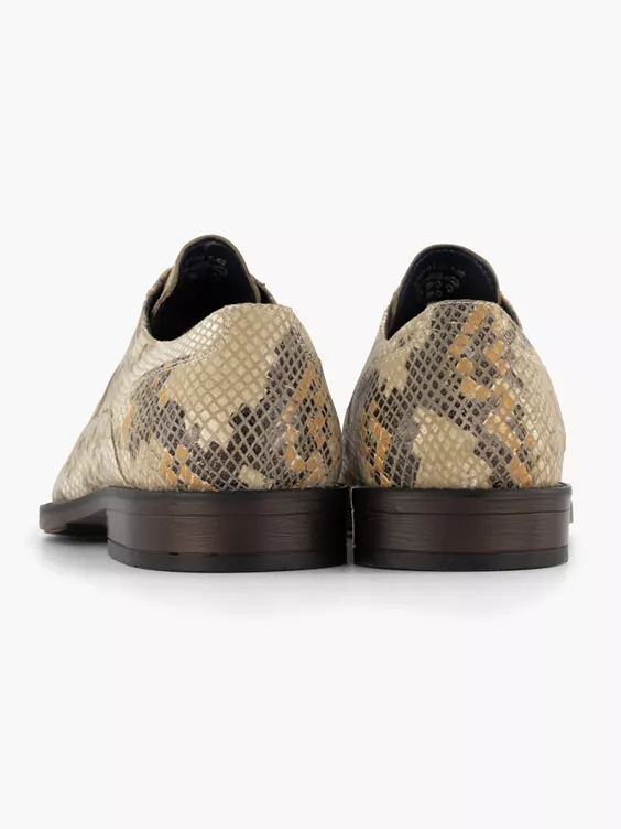Beige Leren Veterschoen Slangenprint - Afbeelding 4