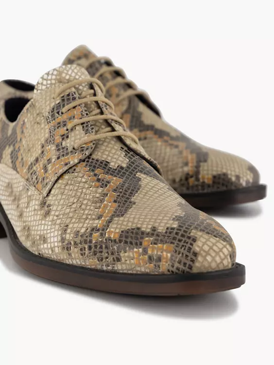Beige Leren Veterschoen Slangenprint - Afbeelding 5