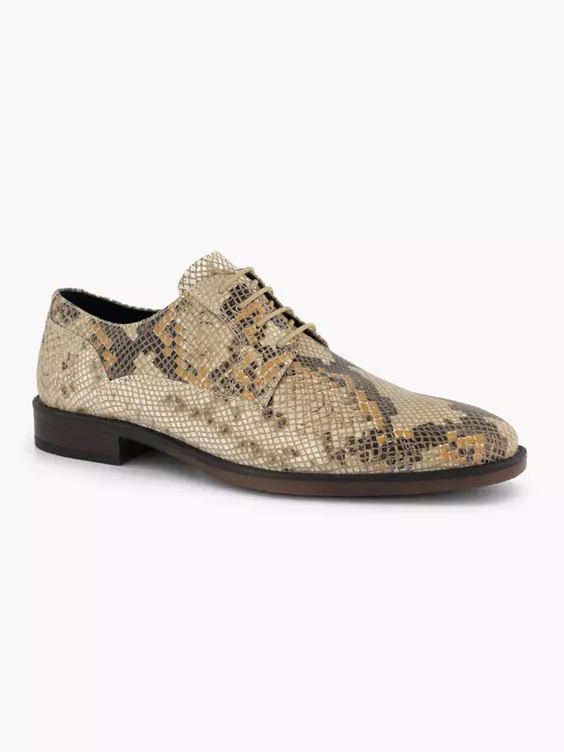 Beige Leren Veterschoen Slangenprint - Afbeelding 6